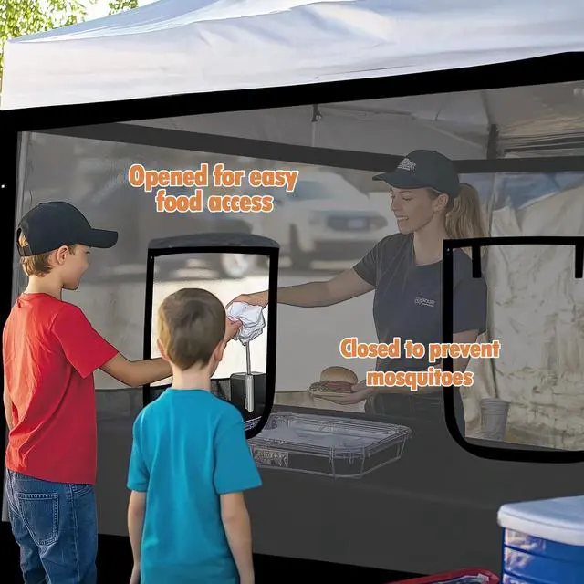 Alt view image 5 of 6 - Pop Up Canopy Half Mesh Sidewall with Window 10x10Ft for Food Booth Commercial Vendor Shelter Mesh Enclosures, 4pcs Screened Wall Only