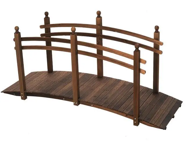 Main image of 7.5' Wooden Arch Garden Bridge, Safety Rails for Backyard Ponds, Creeks, Streams, Carbonized