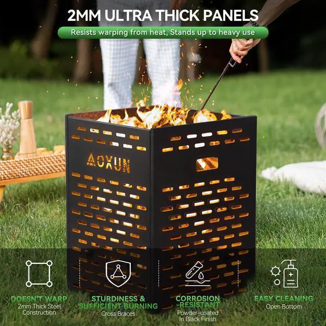 Alt view image 2 of 6 - 63 Gallon Ultra Thick Burn Barrel for Yard Waste - Heavy Duty Outdoor Incinerator Drum with Burn Cage with Bottom Ash Tray for Paper, Leaves, Trash & Wood (30 Inch)