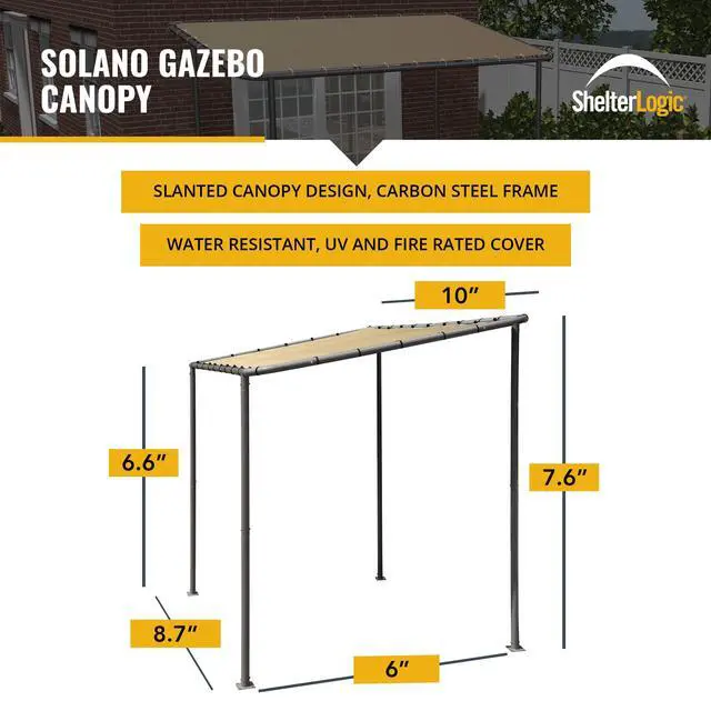 Alt view image 2 of 6 - 10' x 6' Solano Gazebo Canopy Charcoal Carbon Steel Frame and Water-Resistant and Sun Protection Tan Cover