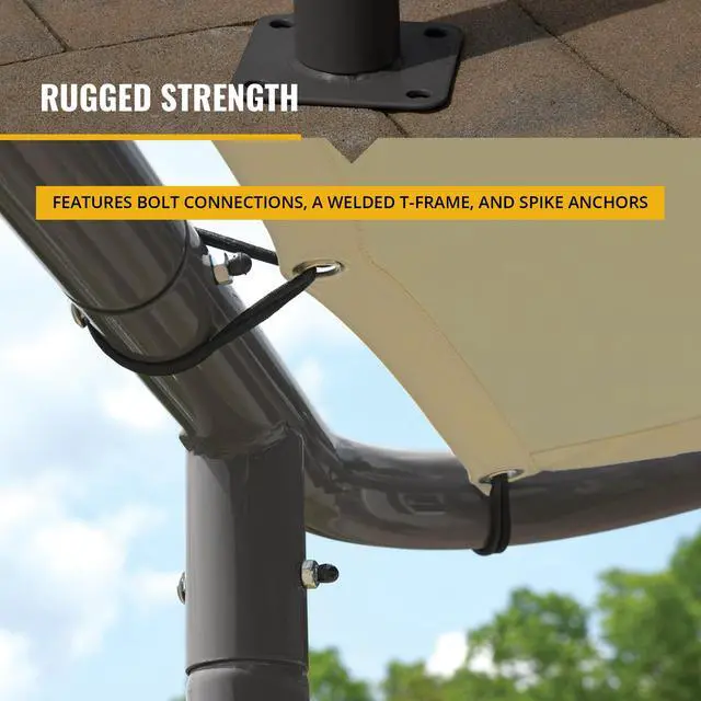 Alt view image 6 of 6 - 10' x 6' Solano Gazebo Canopy Charcoal Carbon Steel Frame and Water-Resistant and Sun Protection Tan Cover