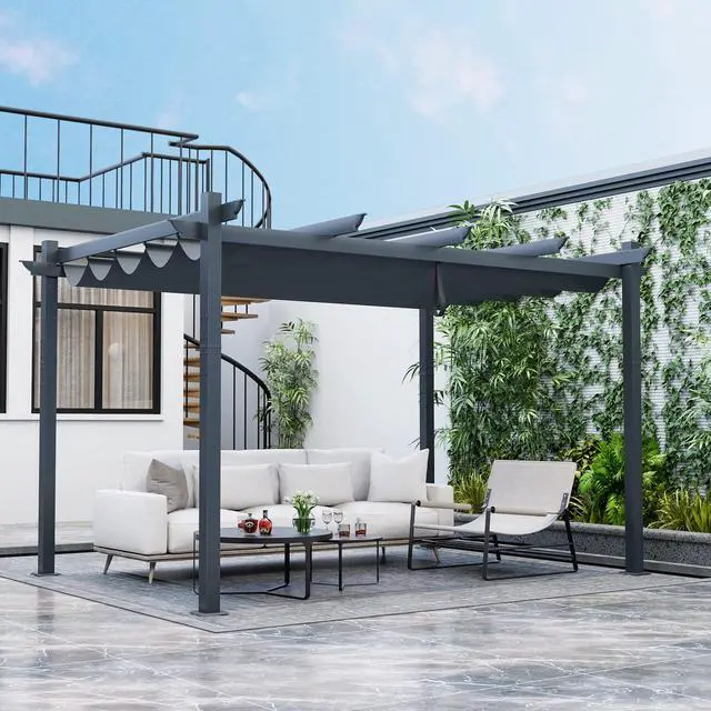 Main image of 10x13 Ft Pergola, Heavy-Duty Aluminum Outdoor Pergola with Retractable Sun Shade Canopy, Extra Large Patio Shelter Pavilion, Metal Pergola Structure for Deck, Porch, Garden, Yard