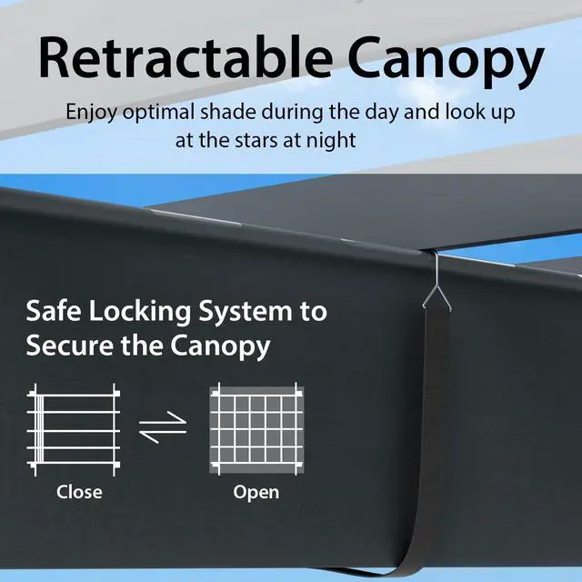 Alt view image 3 of 6 - 10x13 Ft Pergola, Heavy-Duty Aluminum Outdoor Pergola with Retractable Sun Shade Canopy, Extra Large Patio Shelter Pavilion, Metal Pergola Structure for Deck, Porch, Garden, Yard