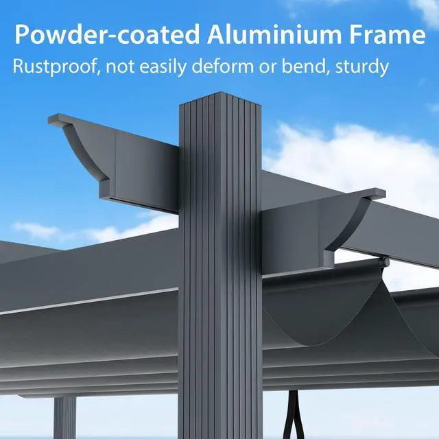 Alt view image 5 of 6 - 10x13 Ft Pergola, Heavy-Duty Aluminum Outdoor Pergola with Retractable Sun Shade Canopy, Extra Large Patio Shelter Pavilion, Metal Pergola Structure for Deck, Porch, Garden, Yard