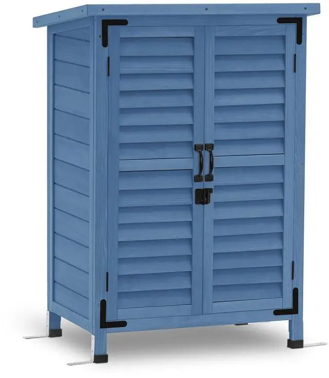Main image of Outdoor Storage Cabinet, Small Storage Shed with Removable Shelf, Wood Garden Shed with 2 Doors for Yard Patio Lawn (24.6 x 18.3 x 38.2 inch) 0985 (Blue)