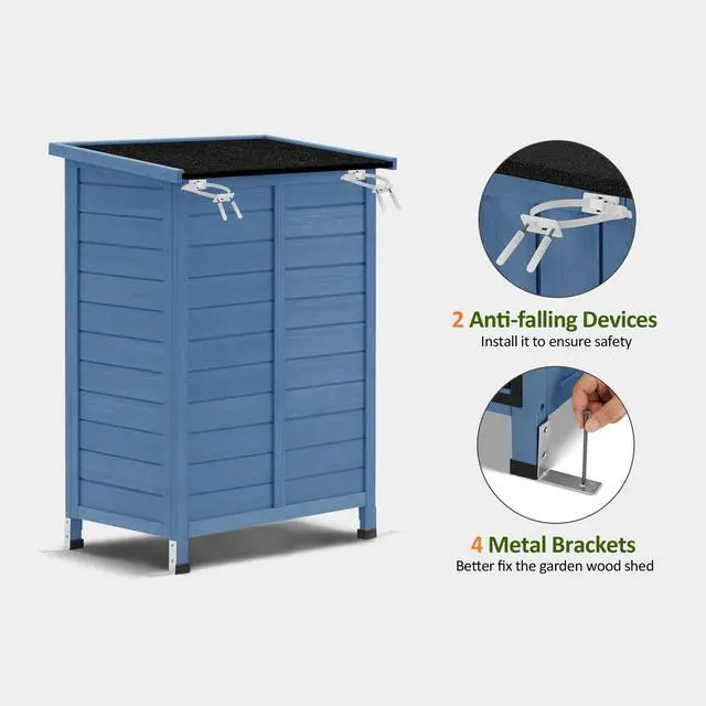 Alt view image 6 of 6 - Outdoor Storage Cabinet, Small Storage Shed with Removable Shelf, Wood Garden Shed with 2 Doors for Yard Patio Lawn (24.6 x 18.3 x 38.2 inch) 0985 (Blue)