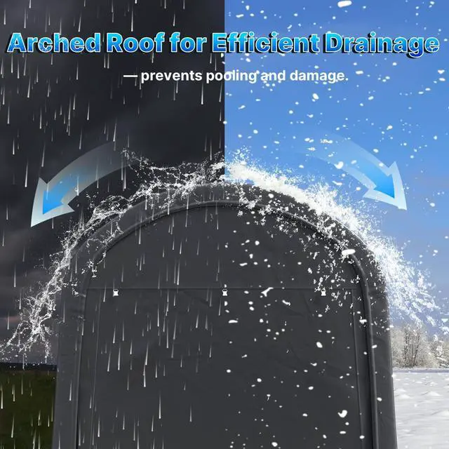 Alt view image 3 of 6 - 6x8 ft Storage Shed Shelter Steel Metal Round Peak Roof Portable Garage Carport for Motorcycle, Boat, or Garden Tools with 2 Roll up Doors & Vents,Dark Gray