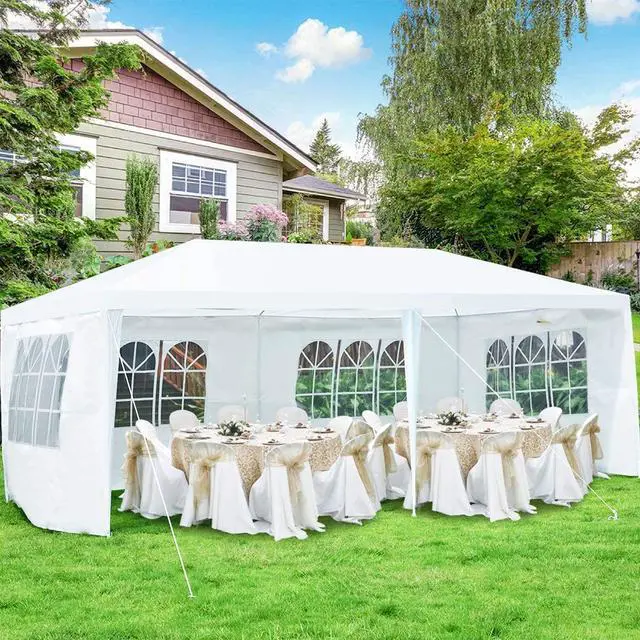 Alt view image 2 of 6 - Outdoor 10 x 20 Feet Canopy Tent, Party Wedding Tent with Removable Walls, Portable Canopy Shelter Gazebo Pavilion for Event, Backyard, White Tent w/Carry Bag (4 Sidewalls)
