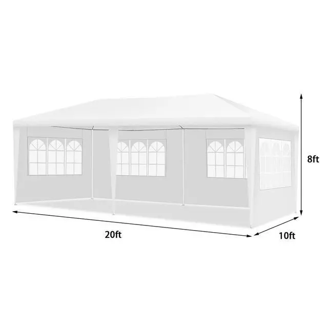 Alt view image 5 of 6 - Outdoor 10 x 20 Feet Canopy Tent, Party Wedding Tent with Removable Walls, Portable Canopy Shelter Gazebo Pavilion for Event, Backyard, White Tent w/Carry Bag (4 Sidewalls)