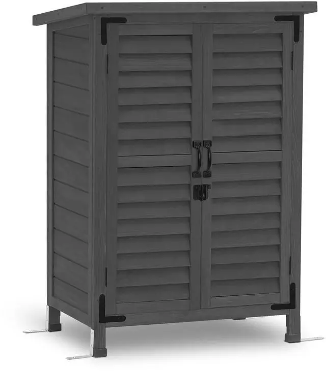 Main image of Outdoor Storage Cabinet, Small Storage Shed with Removable Shelf, Wood Garden Shed with 2 Doors for Yard Patio Lawn (24.6 x 18.3 x 38.2 inch) 0985 (Grey)