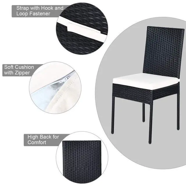 Alt view image 6 of 6 - 5 Piece Wicker Patio Dining Set, Outdoor Rattan Table & Chairs Set with Tempered Glass Top & Padded Cushions, Patio Furniture Dining Table Set for Balcony Patio Garden Poolside