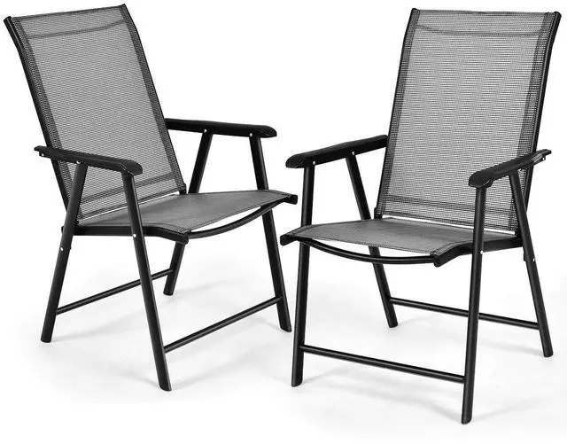 Main image of Patio Chairs Set of 2, Outdoor Foldable Sling Chairs with Armrests, Folding Outdoor Chairs for Lawn Garden Backyard Poolside Porch (Gray)