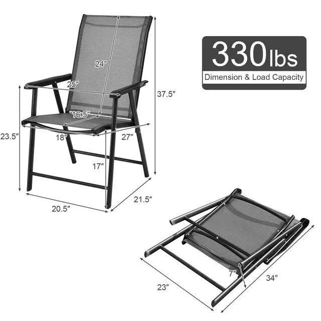 Alt view image 3 of 6 - Patio Chairs Set of 2, Outdoor Foldable Sling Chairs with Armrests, Folding Outdoor Chairs for Lawn Garden Backyard Poolside Porch (Gray)
