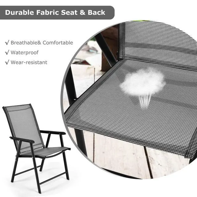 Alt view image 4 of 6 - Patio Chairs Set of 2, Outdoor Foldable Sling Chairs with Armrests, Folding Outdoor Chairs for Lawn Garden Backyard Poolside Porch (Gray)
