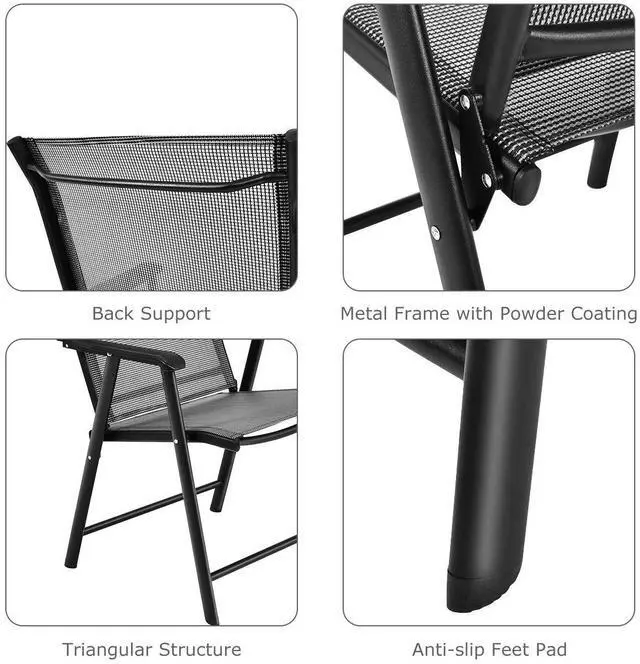 Alt view image 5 of 6 - Patio Chairs Set of 2, Outdoor Foldable Sling Chairs with Armrests, Folding Outdoor Chairs for Lawn Garden Backyard Poolside Porch (Gray)