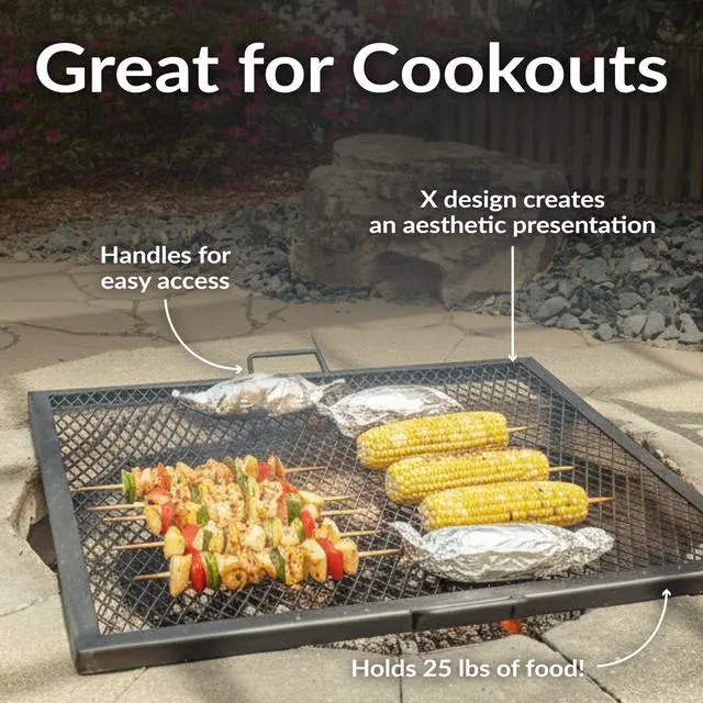 Alt view image 2 of 6 - Sunnydaze Square Fire Pit Grill Grate - Campfire Grill Grate Over Fire Pit - BBQ Cooking Replacement Rack with Handles - 40 Inch