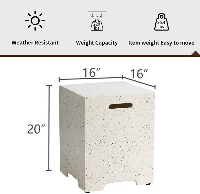 Alt view image 3 of 6 - Propane Tank Cover Table 16 inch for Fire Table, 20lb Gallon Gas Tank Cover, Hideaway Concrete Grill Tank Table, MgO Tank Storage Box, Outdoor Side Table for Fire Pit, Patio, Terrazzo Colorful