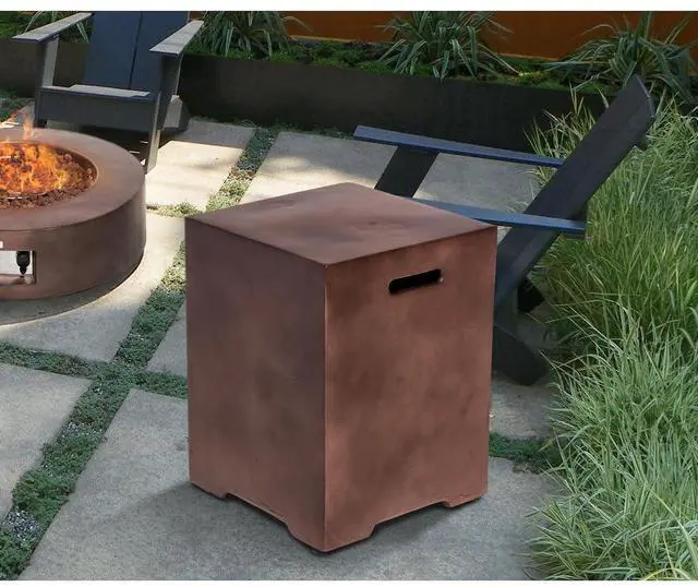 Alt view image 2 of 6 - Propane Tank Cover Table 16 inch for Fire Table, 20lb Gallon Gas Tank Cover Table, Hideaway Concrete Grill Tank Table, MgO Tank Storage Box, Outdoor Side Table for Fire Pit, Patio, Dark Bronze