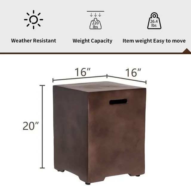 Alt view image 3 of 6 - Propane Tank Cover Table 16 inch for Fire Table, 20lb Gallon Gas Tank Cover Table, Hideaway Concrete Grill Tank Table, MgO Tank Storage Box, Outdoor Side Table for Fire Pit, Patio, Dark Bronze