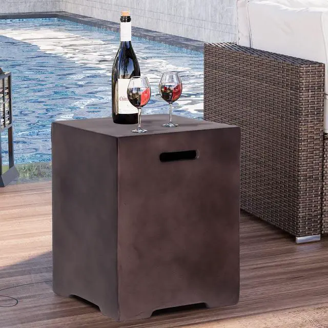 Alt view image 4 of 6 - Propane Tank Cover Table 16 inch for Fire Table, 20lb Gallon Gas Tank Cover Table, Hideaway Concrete Grill Tank Table, MgO Tank Storage Box, Outdoor Side Table for Fire Pit, Patio, Dark Bronze