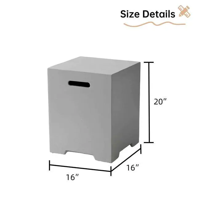 Alt view image 2 of 6 - Propane Tank Cover Table 16 inch for Fire Table, 20lb Gallon Gas Tank Cover, Hideaway Concrete Grill Tank Table, MgO Tank Storage Box, Outdoor Side Table for Fire Pit, Patio, River Pebble Grey