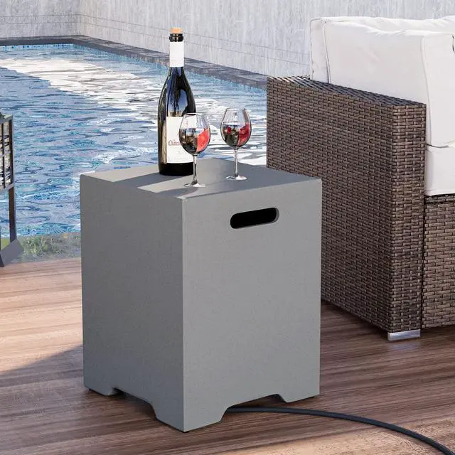 Alt view image 3 of 6 - Propane Tank Cover Table 16 inch for Fire Table, 20lb Gallon Gas Tank Cover, Hideaway Concrete Grill Tank Table, MgO Tank Storage Box, Outdoor Side Table for Fire Pit, Patio, River Pebble Grey