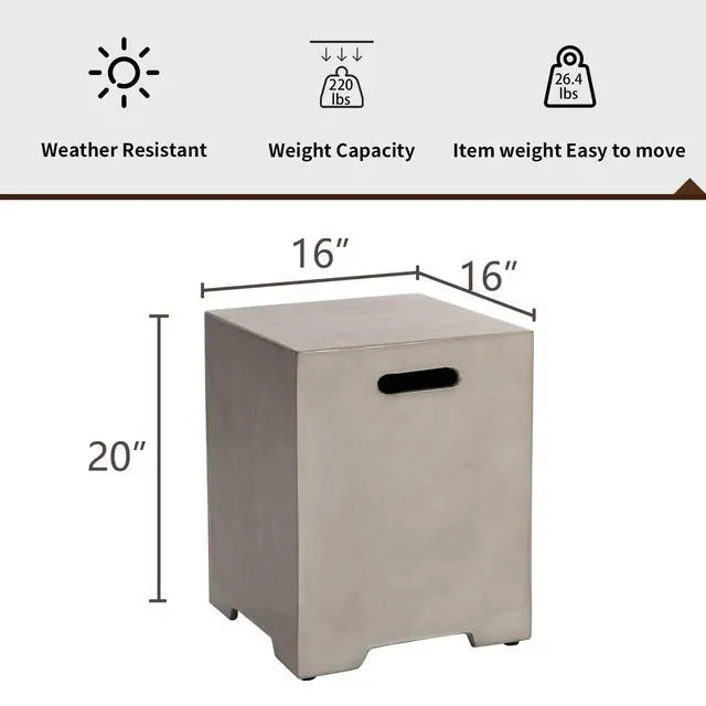 Alt view image 3 of 6 - Propane Tank Cover Table 16 inch for Fire Table, 20lb Gallon Gas Tank Cover, Hideaway Concrete Grill Tank Table, MgO Tank Storage Box, Outdoor Side Table for Fire Pit, Patio, Natural Grey