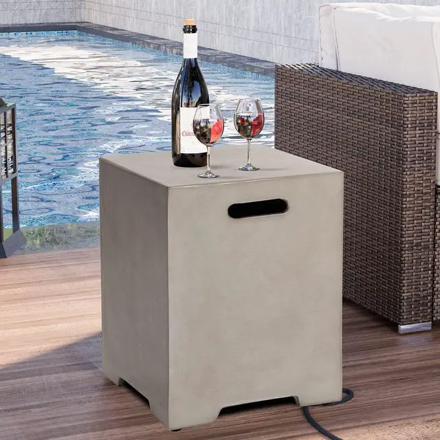Alt view image 4 of 6 - Propane Tank Cover Table 16 inch for Fire Table, 20lb Gallon Gas Tank Cover, Hideaway Concrete Grill Tank Table, MgO Tank Storage Box, Outdoor Side Table for Fire Pit, Patio, Natural Grey