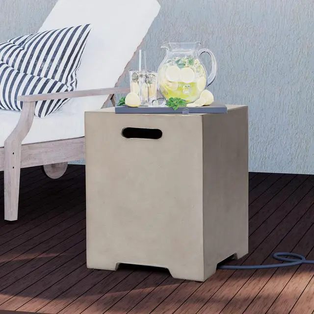 Alt view image 5 of 6 - Propane Tank Cover Table 16 inch for Fire Table, 20lb Gallon Gas Tank Cover, Hideaway Concrete Grill Tank Table, MgO Tank Storage Box, Outdoor Side Table for Fire Pit, Patio, Natural Grey