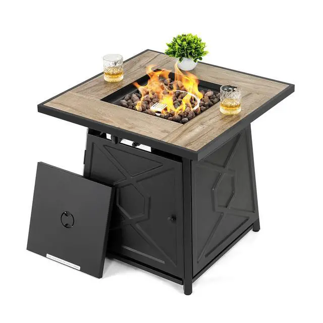 Main image of 28 Inch Outdoor Propane Fire Pit Table, 50,000 BTU Square Gas Fire Table with Ceramic Tabletop, Lid, Cover, Lava Rock for Garden Backyard Party, Black