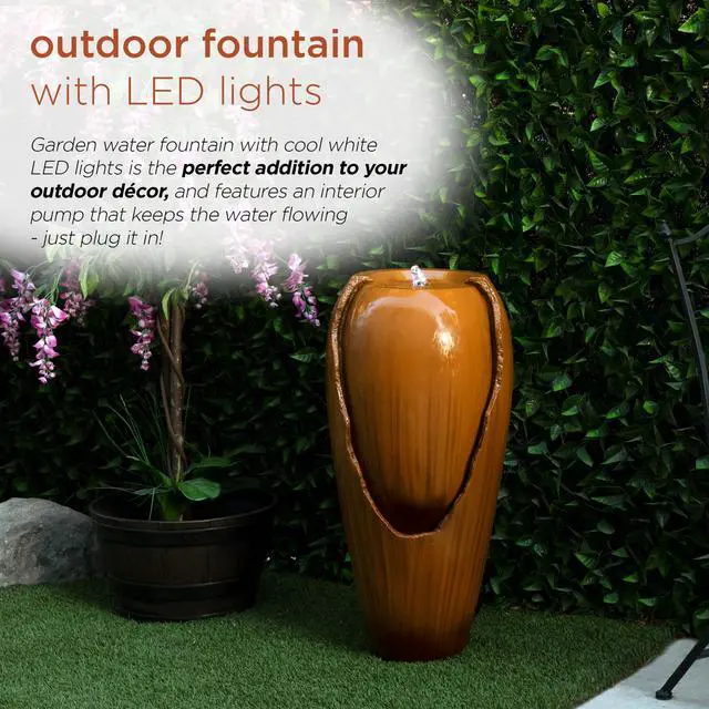 Alt view image 4 of 6 - 33" Tall Outdoor Vintage Cascading Antique Jar Water Fountain with LED Lights for Gardens, Patios, and Yards, Brown