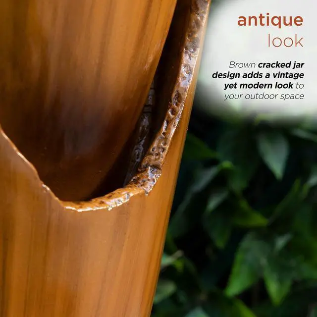 Alt view image 6 of 6 - 33" Tall Outdoor Vintage Cascading Antique Jar Water Fountain with LED Lights for Gardens, Patios, and Yards, Brown