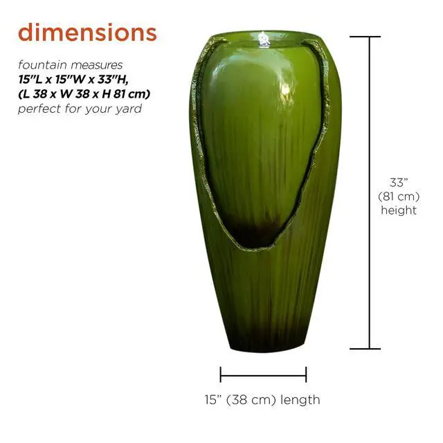 Alt view image 3 of 6 - 33" Tall Outdoor Vintage Cascading Antique Jar Water Fountain with LED Lights for Gardens, Patios, and Yards, Green