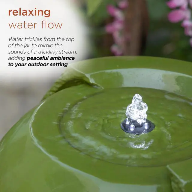 Alt view image 5 of 6 - 33" Tall Outdoor Vintage Cascading Antique Jar Water Fountain with LED Lights for Gardens, Patios, and Yards, Green