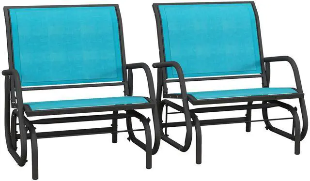 Main image of Porch Glider Set of 2, Metal Frame Swing Glider Chair with Breathable Mesh Fabric, Curved Armrests and Steel Frame for Garden, Poolside, Backyard, Balcony, Blue