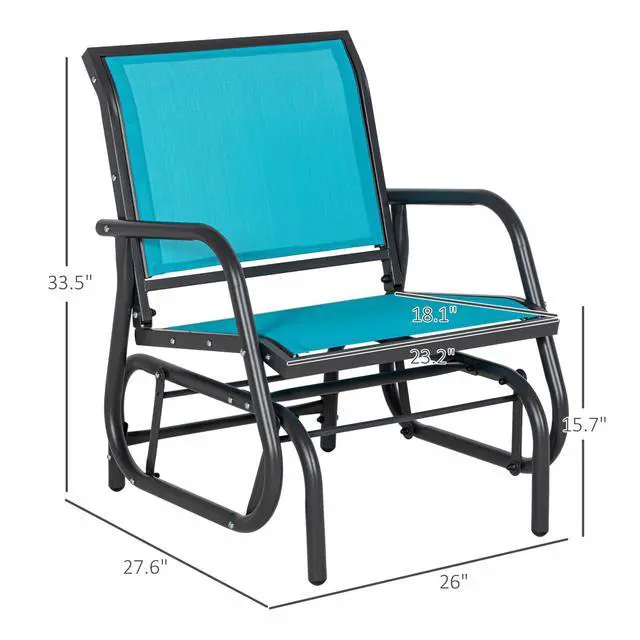 Alt view image 3 of 6 - Porch Glider Set of 2, Metal Frame Swing Glider Chair with Breathable Mesh Fabric, Curved Armrests and Steel Frame for Garden, Poolside, Backyard, Balcony, Blue