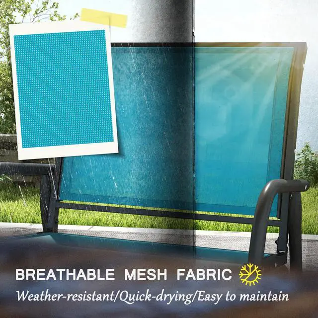 Alt view image 5 of 6 - Porch Glider Set of 2, Metal Frame Swing Glider Chair with Breathable Mesh Fabric, Curved Armrests and Steel Frame for Garden, Poolside, Backyard, Balcony, Blue