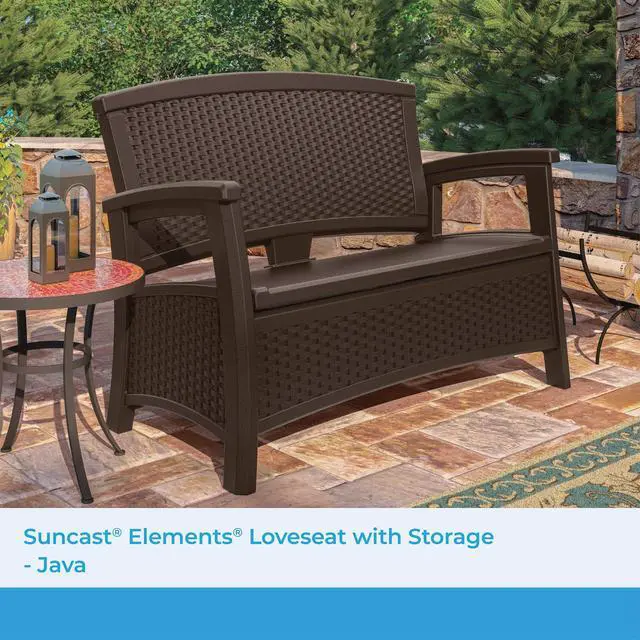 Alt view image 2 of 6 - Outdoor Wicker Love Seat with 23-Gallon Storage, Comfortable Seating for Two, Ergonomic Back Support, All-Weather Furniture for Patio, Deck, and Garden, Java, Made in the USA