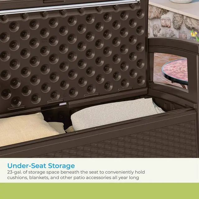 Alt view image 5 of 6 - Outdoor Wicker Love Seat with 23-Gallon Storage, Comfortable Seating for Two, Ergonomic Back Support, All-Weather Furniture for Patio, Deck, and Garden, Java, Made in the USA