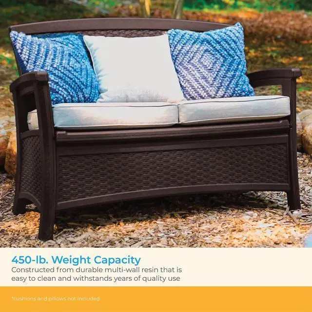Alt view image 6 of 6 - Outdoor Wicker Love Seat with 23-Gallon Storage, Comfortable Seating for Two, Ergonomic Back Support, All-Weather Furniture for Patio, Deck, and Garden, Java, Made in the USA