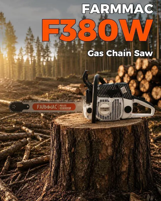 Alt view image 2 of 6 - F380W Gas Chainsaw with 24 Inch Alloy Solid Bar, 72cc 2-Cycle Gasoline Power Chain Saws, 3.6KW 4.8HP for Professional Logging Work, Power Chain Saw All Parts Compatible with MS381 MS380 038