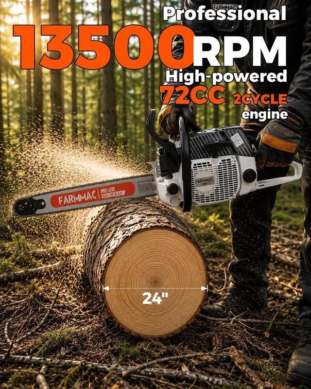 Alt view image 4 of 6 - F380W Gas Chainsaw with 24 Inch Alloy Solid Bar, 72cc 2-Cycle Gasoline Power Chain Saws, 3.6KW 4.8HP for Professional Logging Work, Power Chain Saw All Parts Compatible with MS381 MS380 038