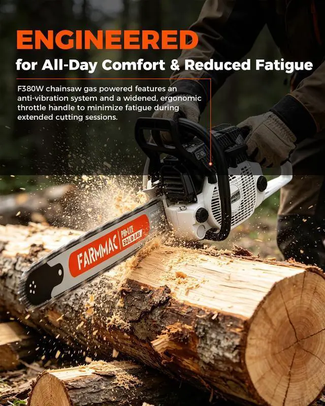 Alt view image 6 of 6 - F380W Gas Chainsaw with 24 Inch Alloy Solid Bar, 72cc 2-Cycle Gasoline Power Chain Saws, 3.6KW 4.8HP for Professional Logging Work, Power Chain Saw All Parts Compatible with MS381 MS380 038