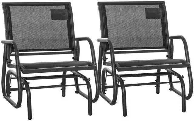 Main image of Porch Glider Set of 2, Metal Frame Swing Glider Chair with Breathable Mesh Fabric, Curved Armrests and Steel Frame for Garden, Poolside, Backyard, Balcony, Black