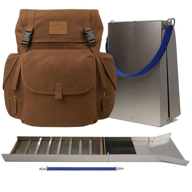 Main image of 50" Aluminum Folding Gold Sluice Box Kit for Gold Prospecting, 2pc with Backpack, Brown