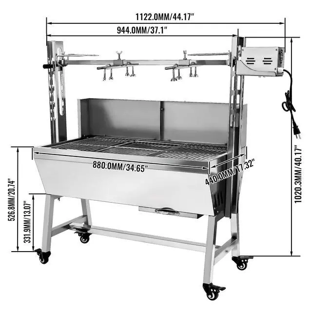 Alt view image 2 of 6 - Stainless Steel Rotisserie Grill with Back Cover Guard, 25W Motor Small Pig Lamb 37 Inch BBQ Charcoal Rotisserie Roaster Grill for Camping Outdoor Kitchen, 132LBS Capacity
