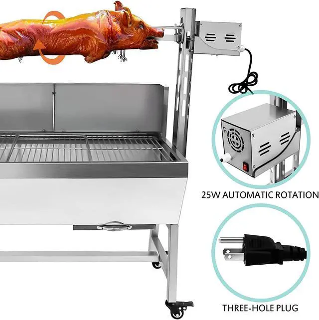 Alt view image 3 of 6 - Stainless Steel Rotisserie Grill with Back Cover Guard, 25W Motor Small Pig Lamb 37 Inch BBQ Charcoal Rotisserie Roaster Grill for Camping Outdoor Kitchen, 132LBS Capacity