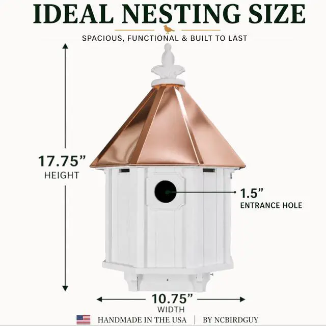 Alt view image 6 of 6 - Handmade Copper Roof Bluebird House for Bluebirds & Songbirds, Made in USA (H8C) (4" x 4" Mount)