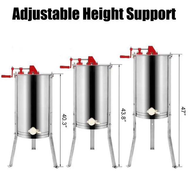 Alt view image 4 of 6 - 3 Frames Manual Honey Extractor Separator, Food Grade Stainless Steel Honeycomb Spinner Drum Crank By Hand With Adjustable Height Stands, Beekeeping Pro Extraction Apiary Centrifuge Equipment