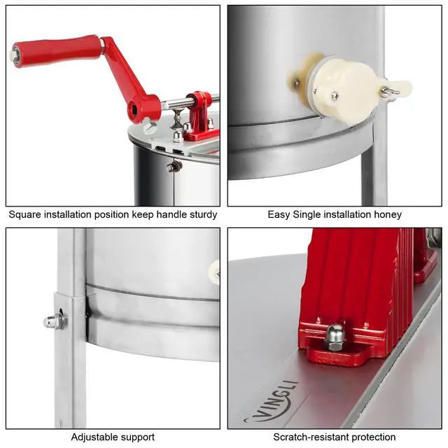 Alt view image 5 of 6 - 3 Frames Manual Honey Extractor Separator, Food Grade Stainless Steel Honeycomb Spinner Drum Crank By Hand With Adjustable Height Stands, Beekeeping Pro Extraction Apiary Centrifuge Equipment